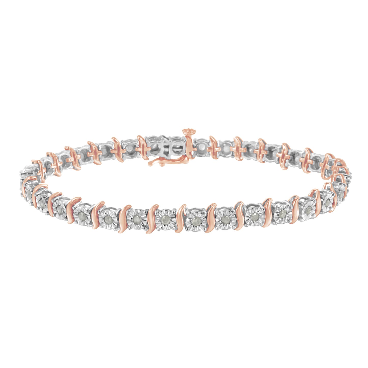 Two-Tone 10K Yellow Gold over .925 Sterling Silver 1.0 Cttw Diamond S-Curve Link Miracle-Set Tennis Bracelet (I-J Color, I3 Clarity) - 7" Bids.com