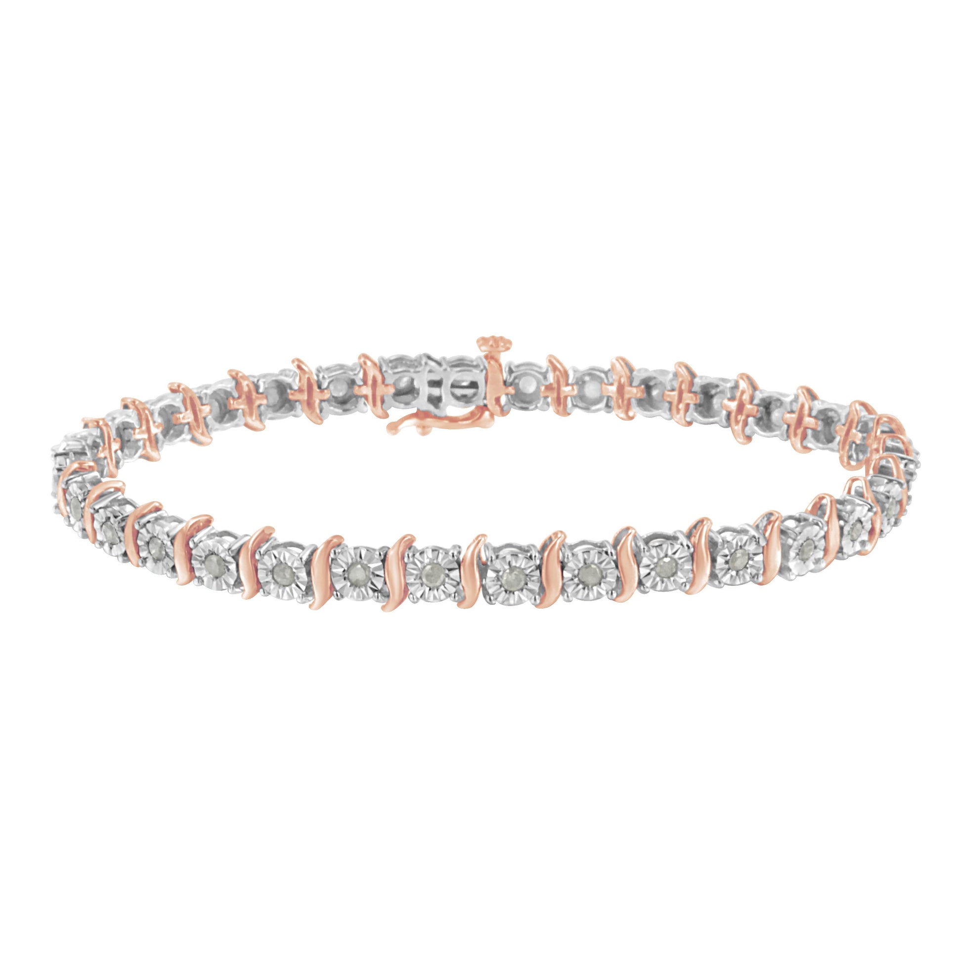 Two-Tone 10K Yellow Gold over .925 Sterling Silver 1.0 Cttw Diamond S-Curve Link Miracle-Set Tennis Bracelet (I-J Color, I3 Clarity) - 7" Bids.com
