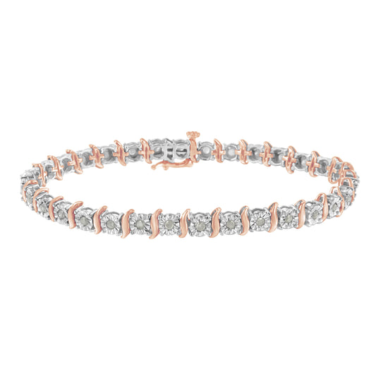 Two-Tone 10K Yellow Gold over .925 Sterling Silver 1.0 Cttw Diamond S-Curve Link Miracle-Set Tennis Bracelet (I-J Color, I3 Clarity) - 7" Bids.com