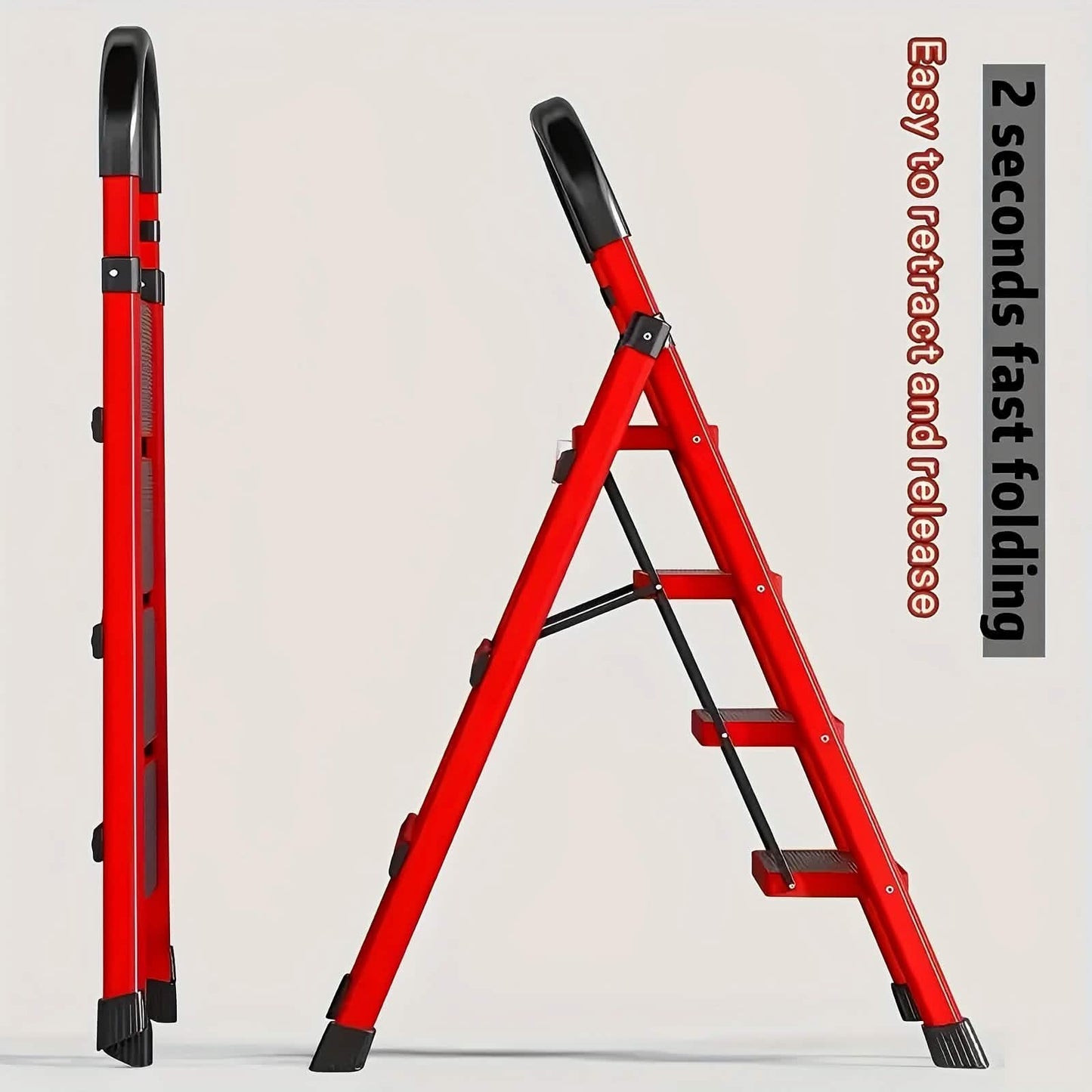 Folding 3/4-Step Ladder – Portable Steel Step Stool, Anti-Slip DailySale
