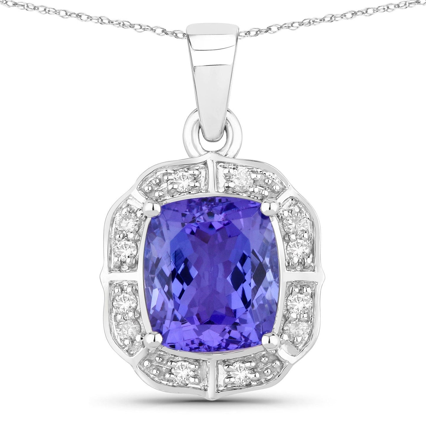 2.52 Carat Genuine Tanzanite and White Diamond 14K White Gold Pendant Bids.com