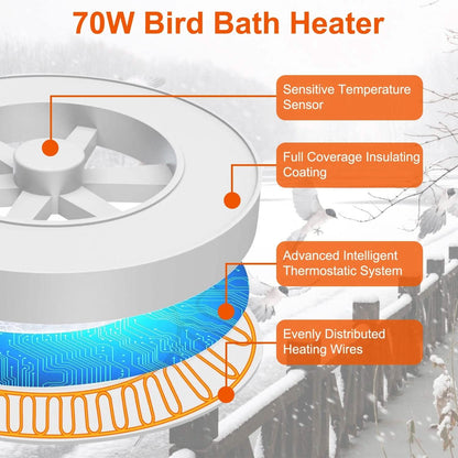 70W Bird Bath Deicer Aluminum Alloy Water Heater with Thermostat Auto Shutdown DailySale