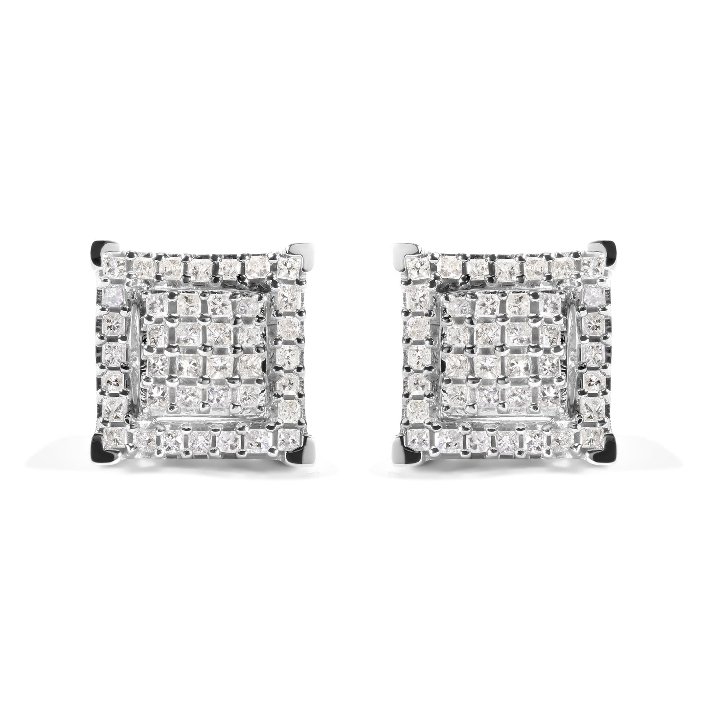 10K White Gold 1 1/4 Cttw Princess Diamond Composite Double Square and Halo Stud Earrings (I-J Color, I1-I2 Clarity) Bids.com