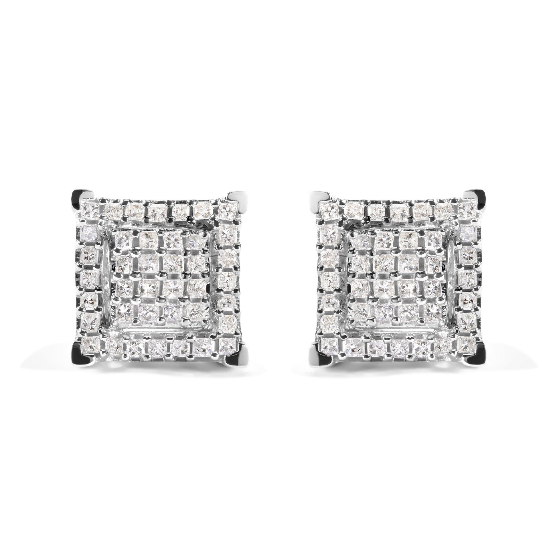 10K White Gold 1 1/4 Cttw Princess Diamond Composite Double Square and Halo Stud Earrings (I-J Color, I1-I2 Clarity) Bids.com