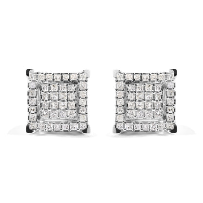 10K White Gold 1 1/4 Cttw Princess Diamond Composite Double Square and Halo Stud Earrings (I-J Color, I1-I2 Clarity) Bids.com