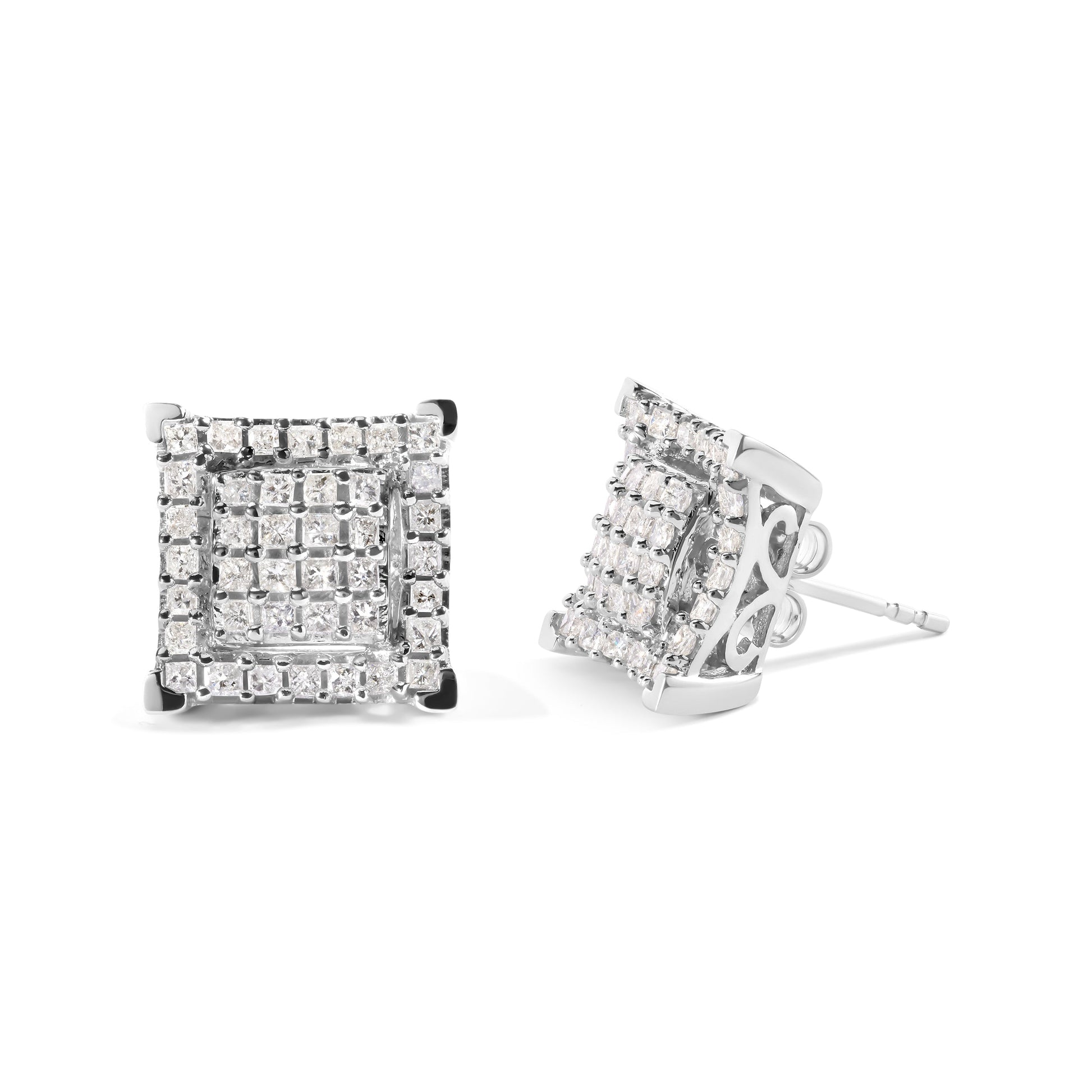 10K White Gold 1 1/4 Cttw Princess Diamond Composite Double Square and Halo Stud Earrings (I-J Color, I1-I2 Clarity) Bids.com