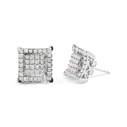 10K White Gold 1 1/4 Cttw Princess Diamond Composite Double Square and Halo Stud Earrings (I-J Color, I1-I2 Clarity) Bids.com