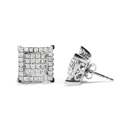 10K White Gold 1 1/4 Cttw Princess Diamond Composite Double Square and Halo Stud Earrings (I-J Color, I1-I2 Clarity) Bids.com