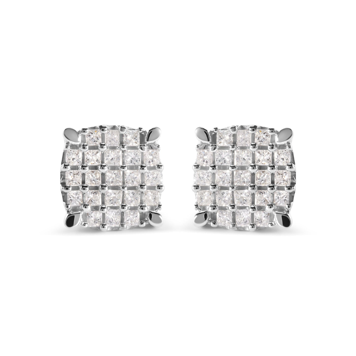 10K White Gold 3/4 Cttw Princess Diamond Composite Cushion Shape Stud Earrings (I-J Color, I1-I2 Clarity) Bids.com