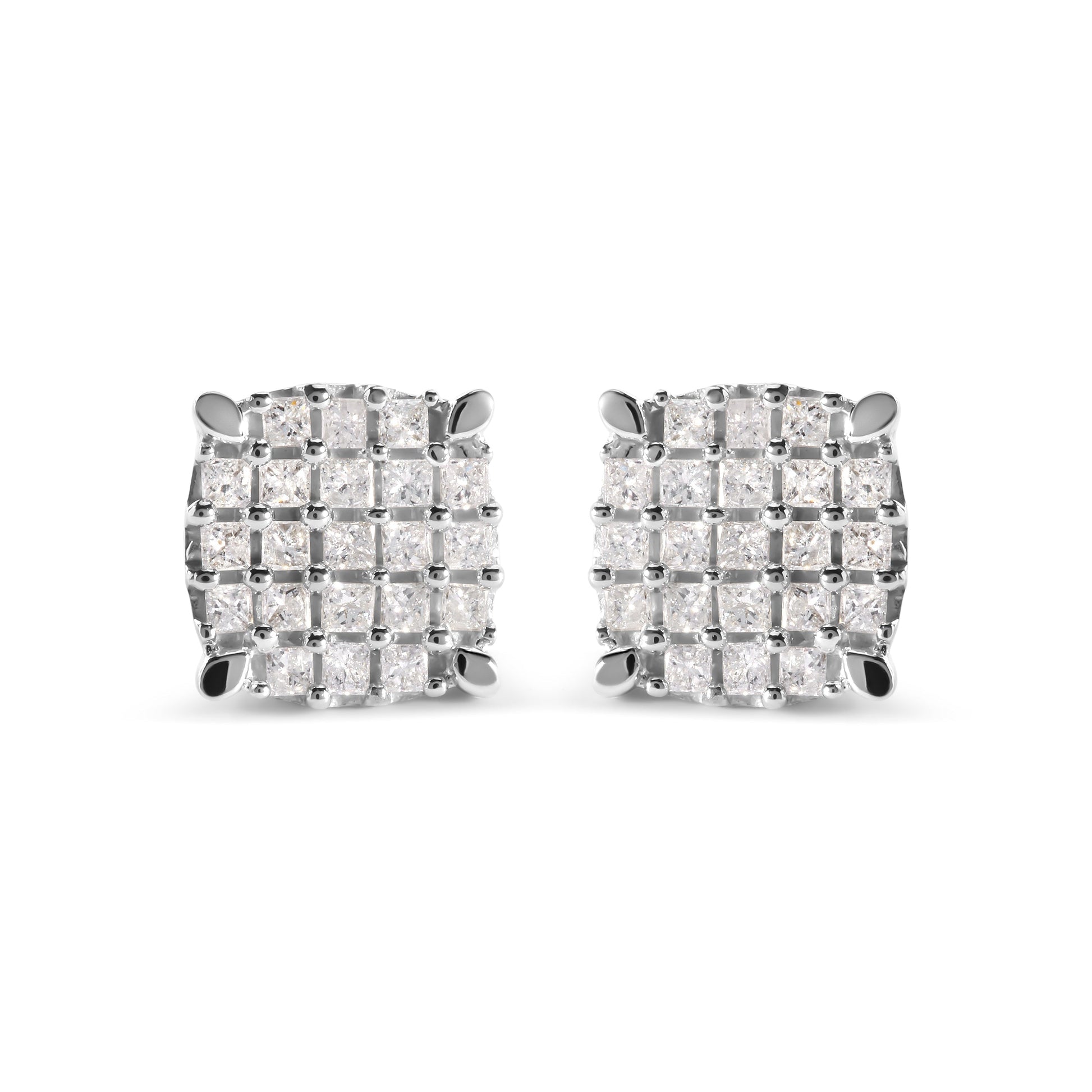 10K White Gold 3/4 Cttw Princess Diamond Composite Cushion Shape Stud Earrings (I-J Color, I1-I2 Clarity) Bids.com