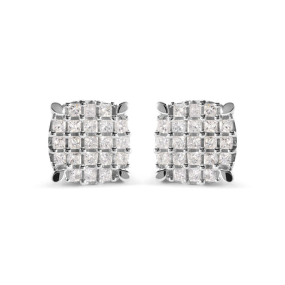 10K White Gold 3/4 Cttw Princess Diamond Composite Cushion Shape Stud Earrings (I-J Color, I1-I2 Clarity) Bids.com