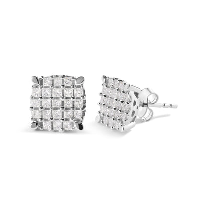 10K White Gold 3/4 Cttw Princess Diamond Composite Cushion Shape Stud Earrings (I-J Color, I1-I2 Clarity) Bids.com