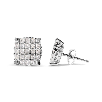 10K White Gold 3/4 Cttw Princess Diamond Composite Cushion Shape Stud Earrings (I-J Color, I1-I2 Clarity) Bids.com