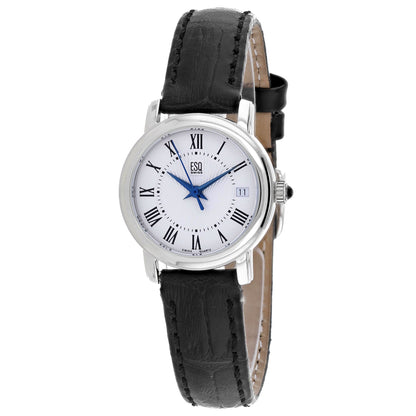 ESQ Women's Black Leather Silver Stainless Steel Quartz Bids.com