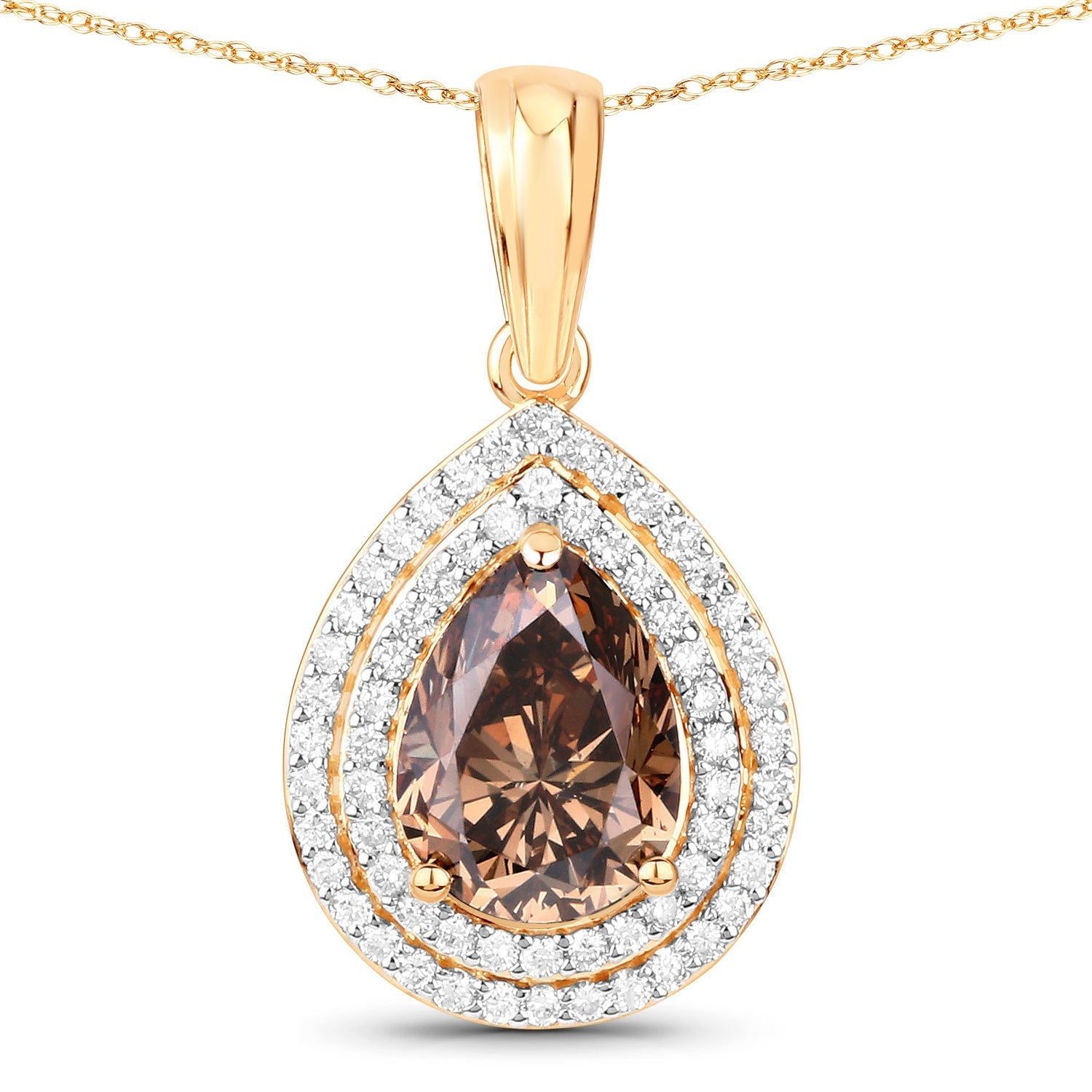 IGI Certified 2.01 Carat Genuine Brown Diamond Center and 0.29cttw White Diamond 18K Yellow Gold Pendant (2.30cttw) Bids.com