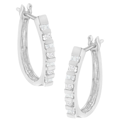 10K Yellow Gold Round and Baguette Cut Diamond Oblong Hinged Leverback Hoop Earrings (Â¼ Cttw, I-J Color, I2-I3 Clarity) Bids.com