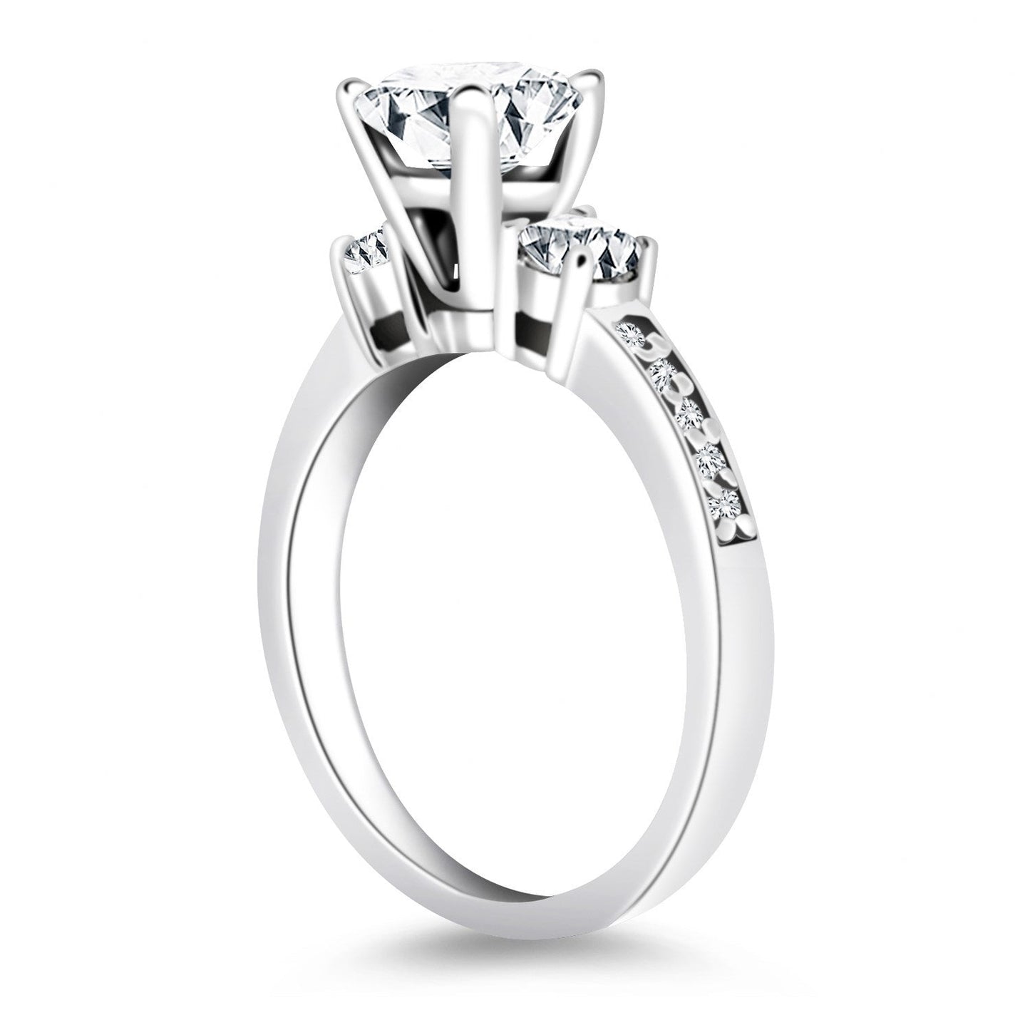 14k White Gold Three Stone Engagement Ring with Diamond Band Bids.com