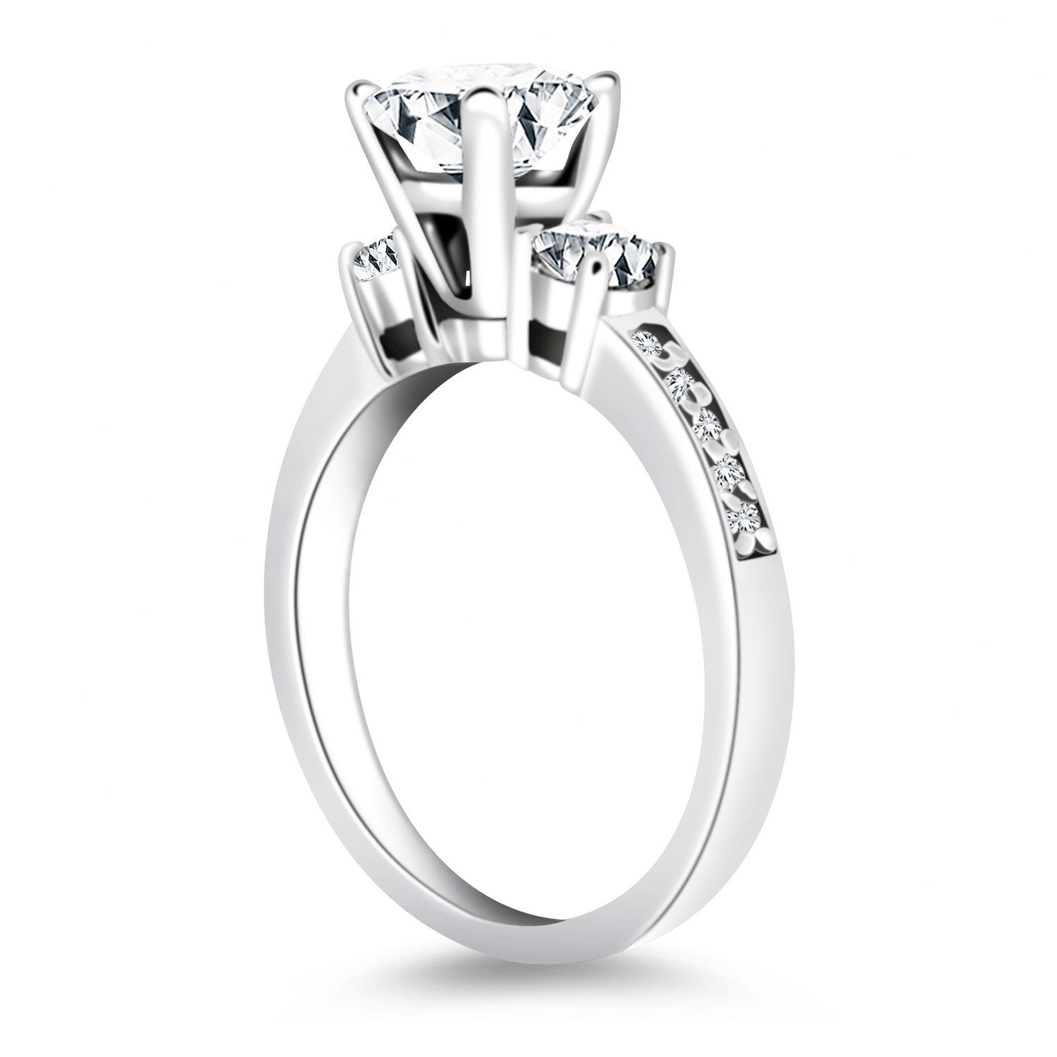 14k White Gold Three Stone Engagement Ring with Diamond Band Bids.com