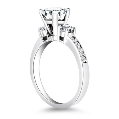 14k White Gold Three Stone Engagement Ring with Diamond Band Bids.com