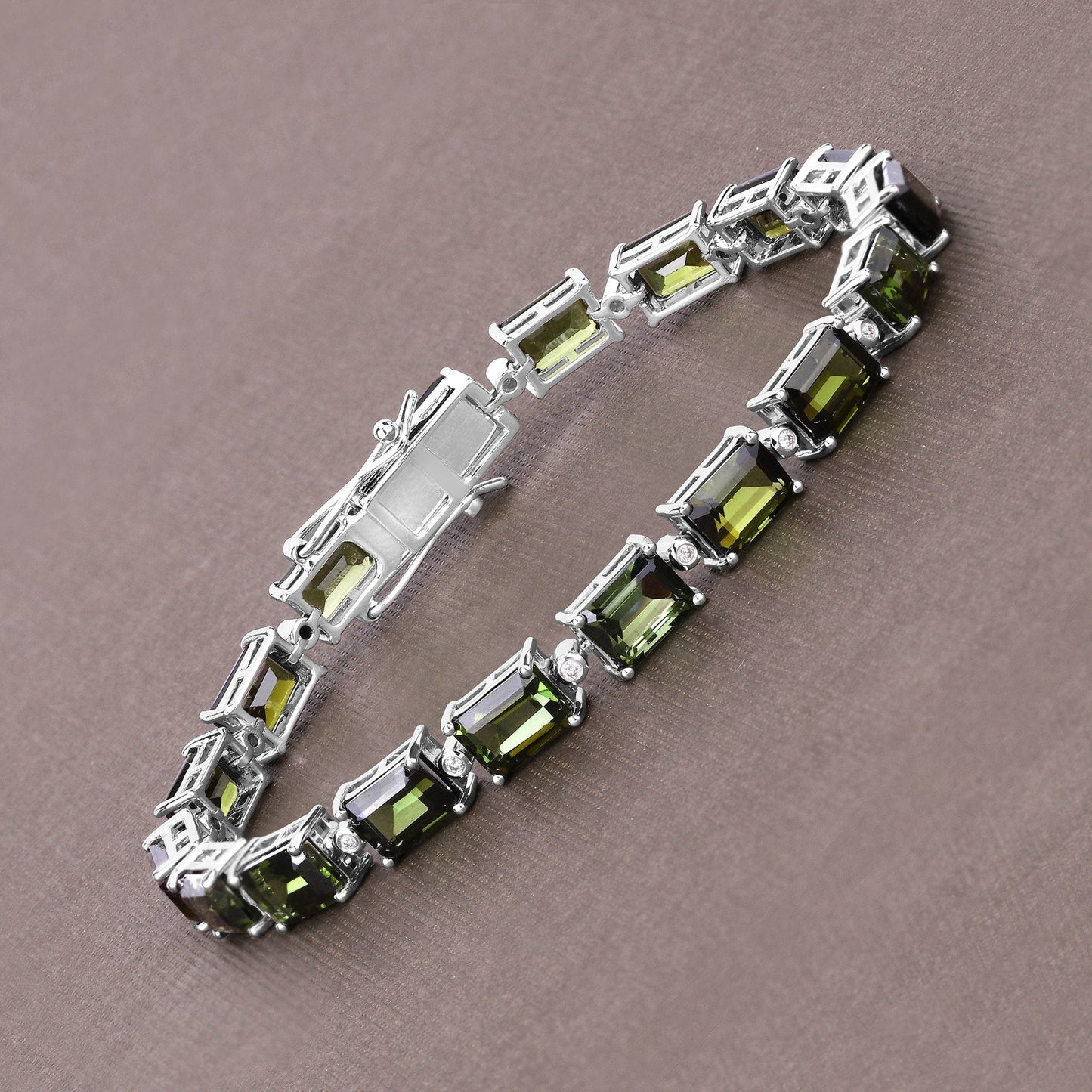 19.04 Carat Genuine Green Tourmaline and White Diamond 14K White Gold Bracelet Bids.com