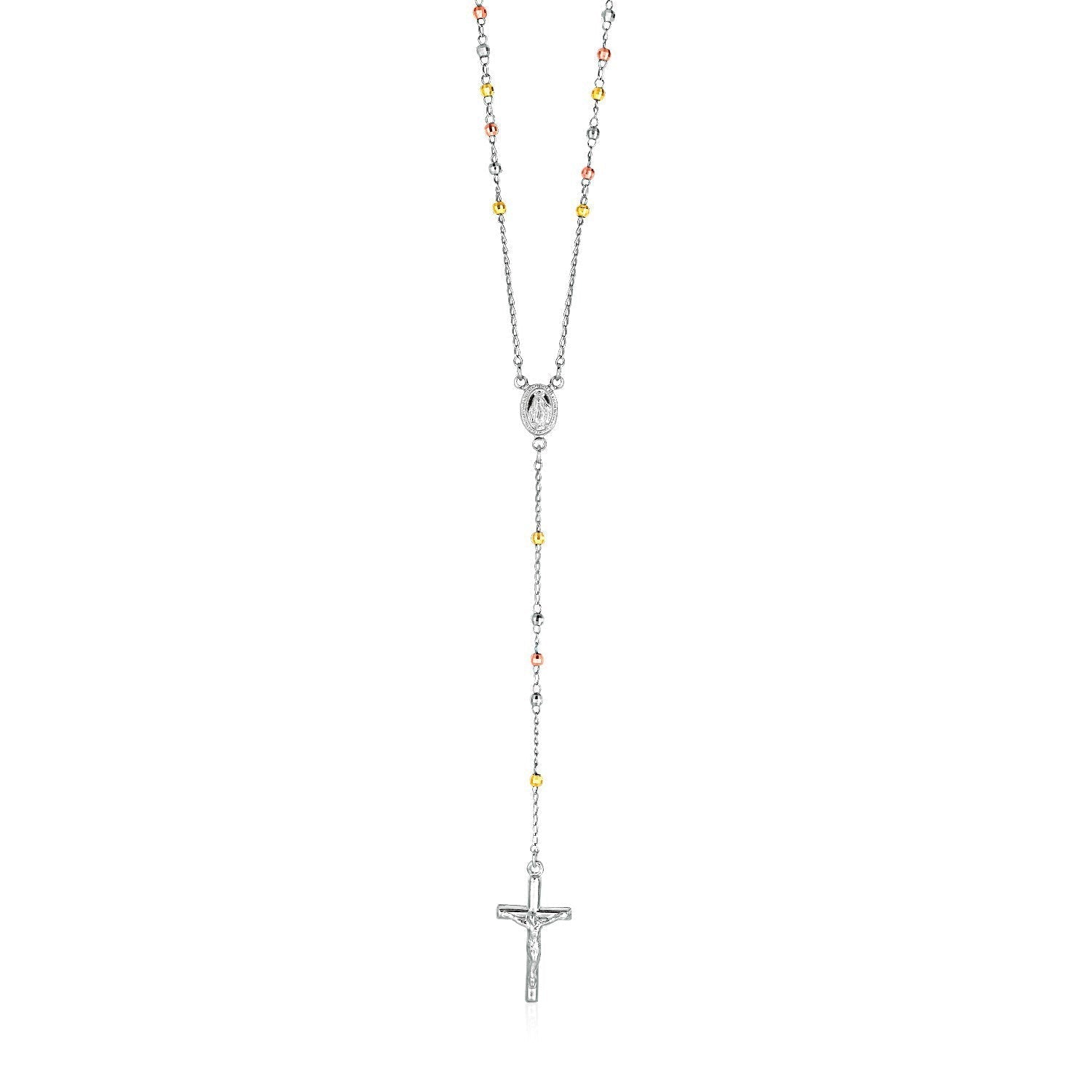 Three Toned Rosary Chain and Bead Necklace in Sterling Silver Bids.com
