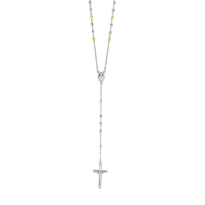 Three Toned Rosary Chain and Bead Necklace in Sterling Silver Bids.com