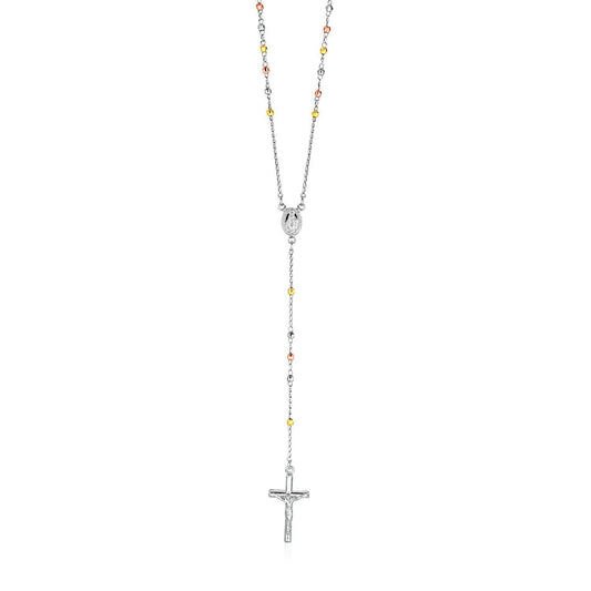Three Toned Rosary Chain and Bead Necklace in Sterling Silver Bids.com