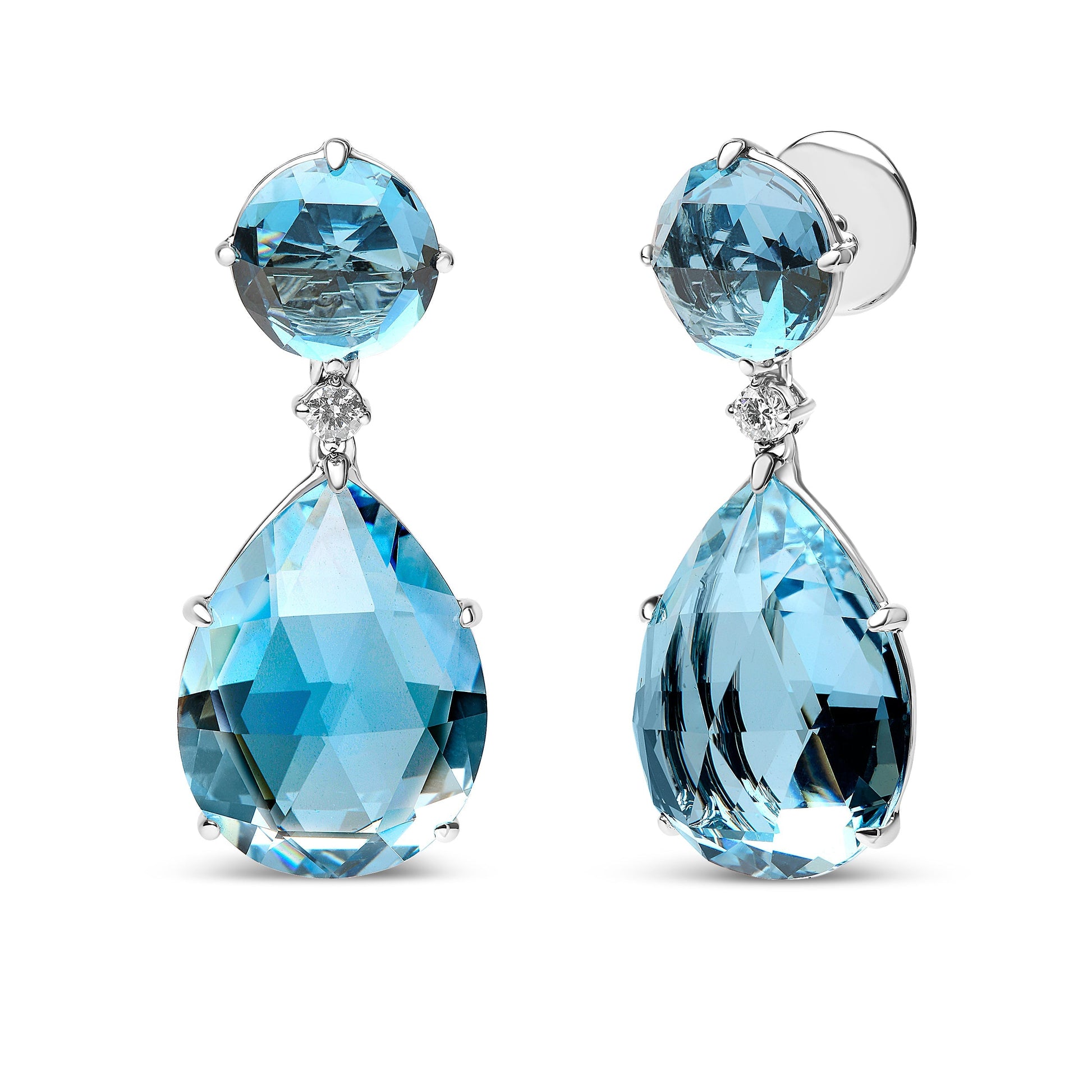 18K White Gold 1/5 Cttw Diamond with Round London Blue Topaz and 20 x 15mm Pear Cut Sky Blue Topaz Gemstone Dangle Earring (G-H Color, SI1-SI2 Clarity) Bids.com