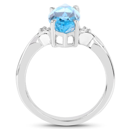3.67 Carat Genuine Swiss Blue Topaz and White Diamond .925 Sterling Silver Ring Bids.com