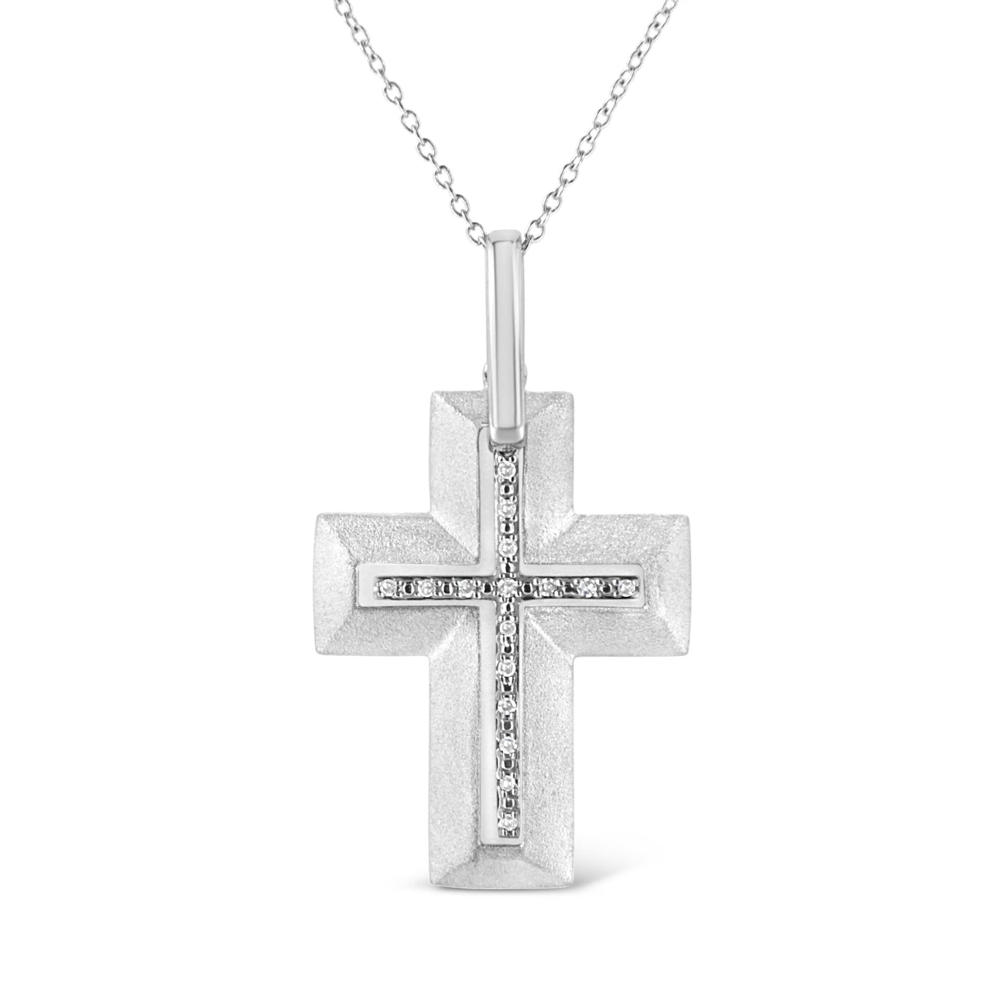 .925 Sterling Silver Prong-Set Diamond Accent Bold Cross 18" Pendant Necklace (I-J Color, I1-I2 Clarity) Bids.com