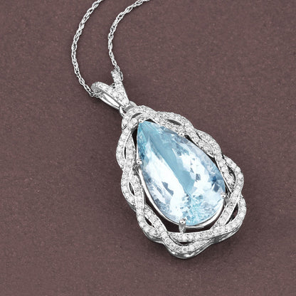11.90 Carat Genuine Aquamarine and White Diamond 14K White Gold Pendant Bids.com