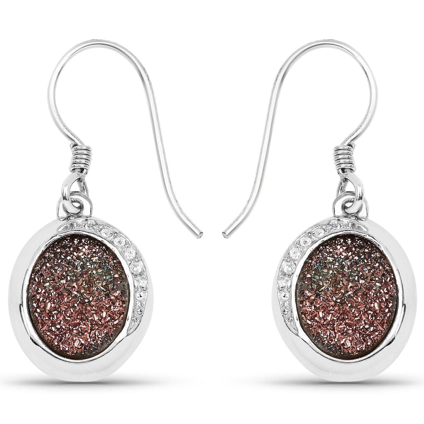 4.72 Carat Genuine Copper Bloom Drusy and White Topaz .925 Sterling Silver Earrings Bids.com