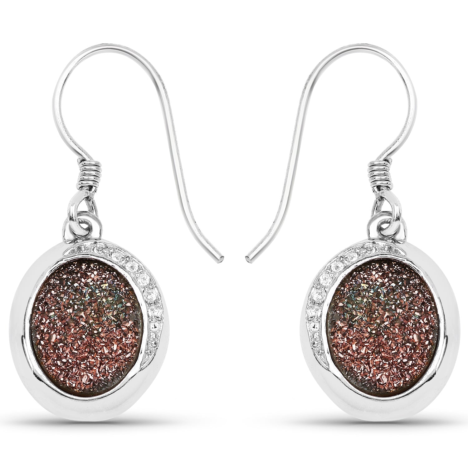 4.72 Carat Genuine Copper Bloom Drusy and White Topaz .925 Sterling Silver Earrings Bids.com