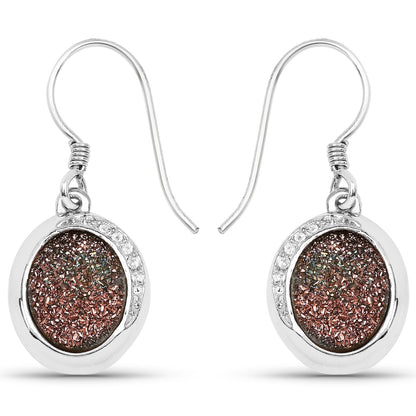 4.72 Carat Genuine Copper Bloom Drusy and White Topaz .925 Sterling Silver Earrings Bids.com