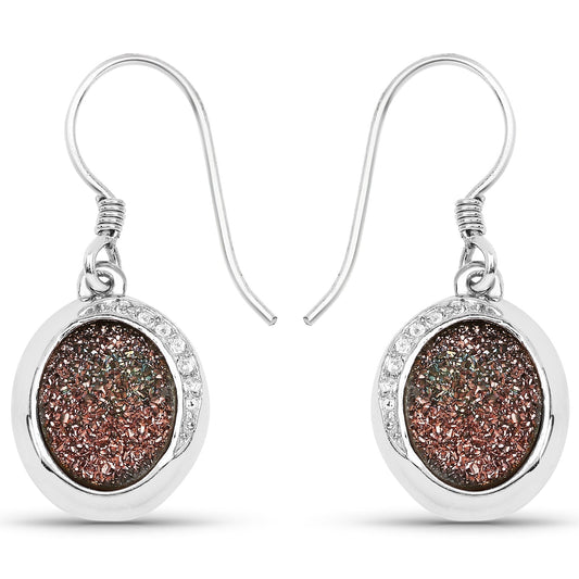4.72 Carat Genuine Copper Bloom Drusy and White Topaz .925 Sterling Silver Earrings Bids.com
