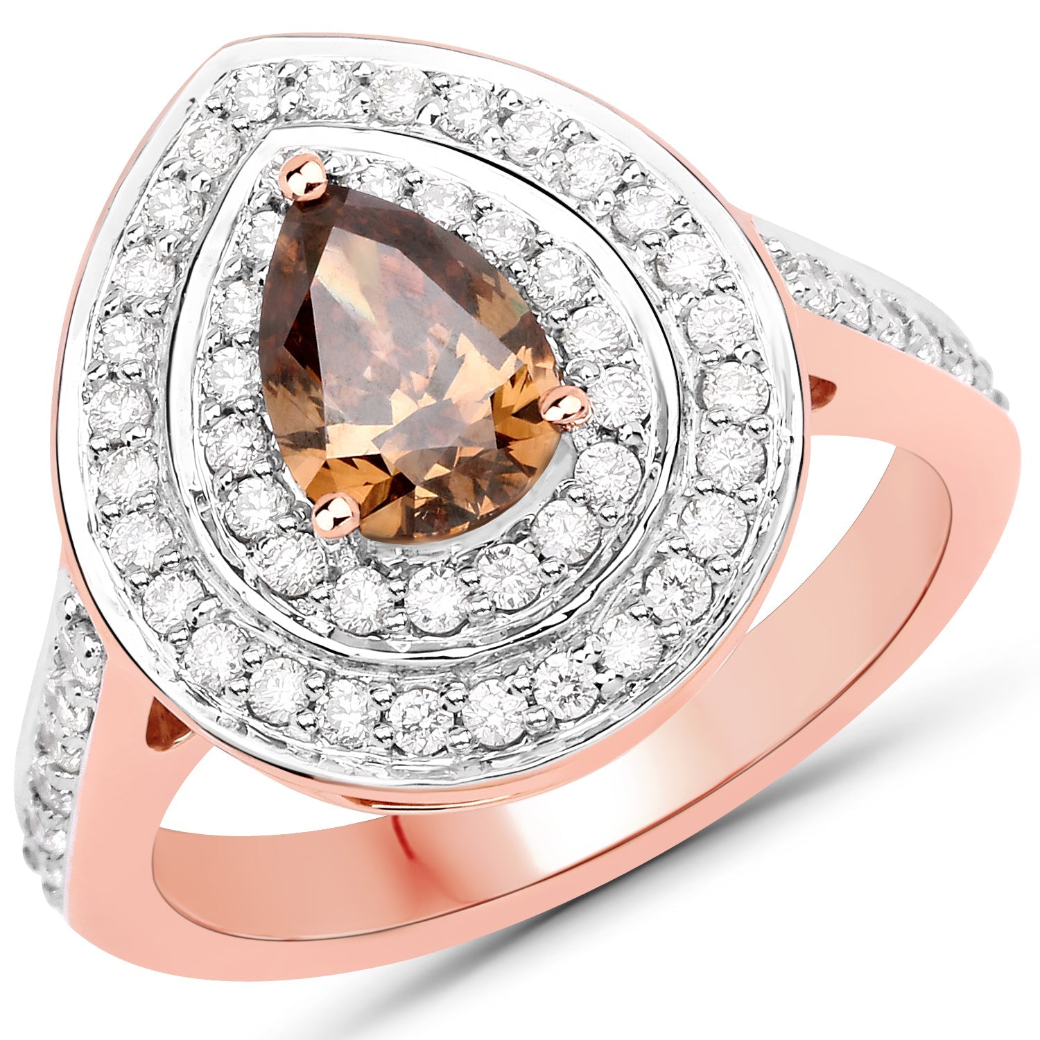 1.64 Carat Genuine Chocolate Brown Diamond and White Diamond 18K Rose Gold Ring Bids.com