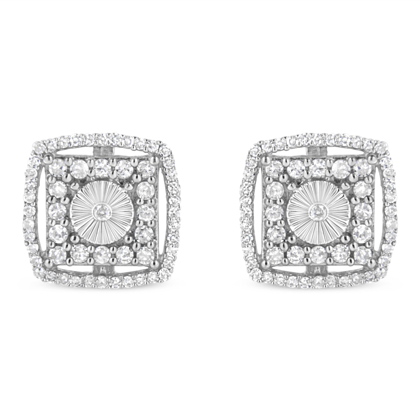 .925 Sterling Silver 1.0 Cttw Round Diamond Double Halo and Disc Stud Earring (I-J Color, I2-I3 Clarity) Bids.com
