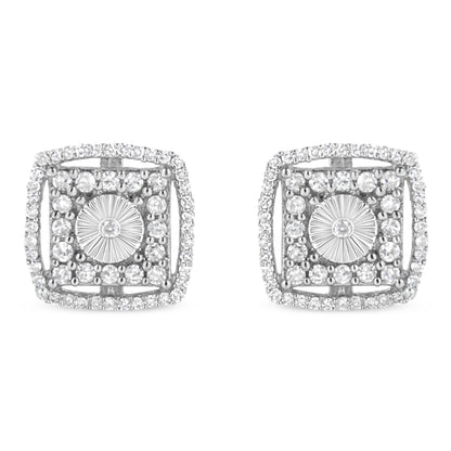 .925 Sterling Silver 1.0 Cttw Round Diamond Double Halo and Disc Stud Earring (I-J Color, I2-I3 Clarity) Bids.com