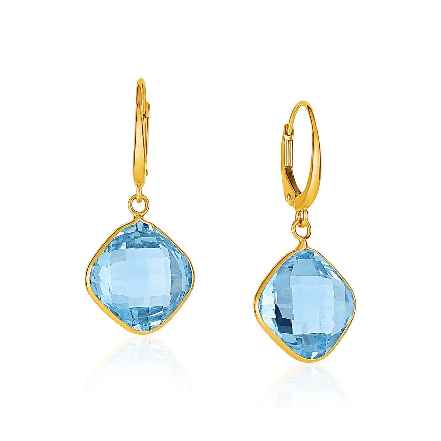 Drop Earrings with Blue Topaz Cushion Briolettes in 14k Yellow Gold Bids.com