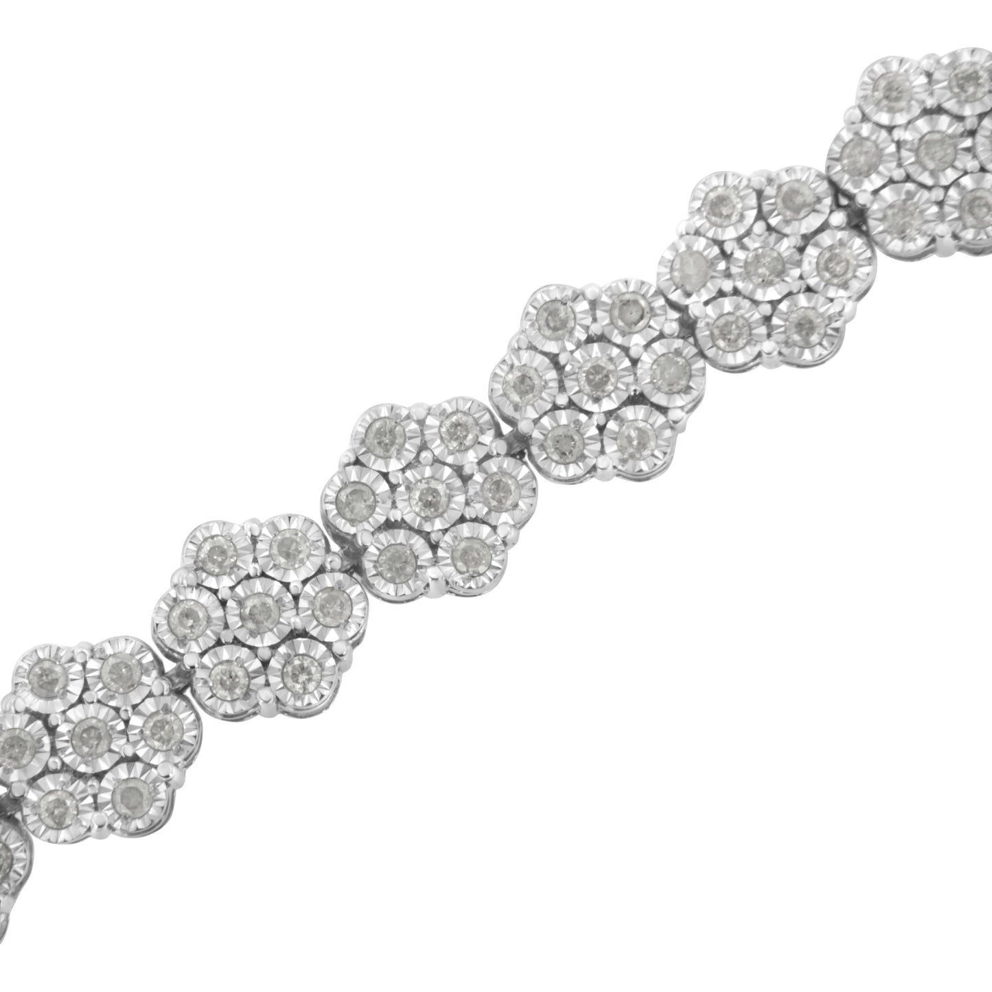 .925 Sterling Silver 2.0 cttw Diamond 7 Stone Floral Cluster Link Bracelet (I-J Color, I3 Clarity) -7.25" Bids.com