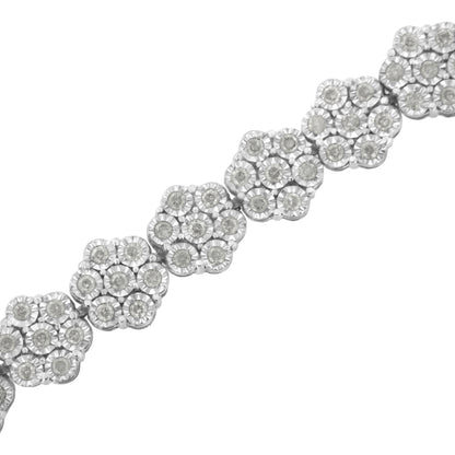 .925 Sterling Silver 2.0 cttw Diamond 7 Stone Floral Cluster Link Bracelet (I-J Color, I3 Clarity) -7.25" Bids.com