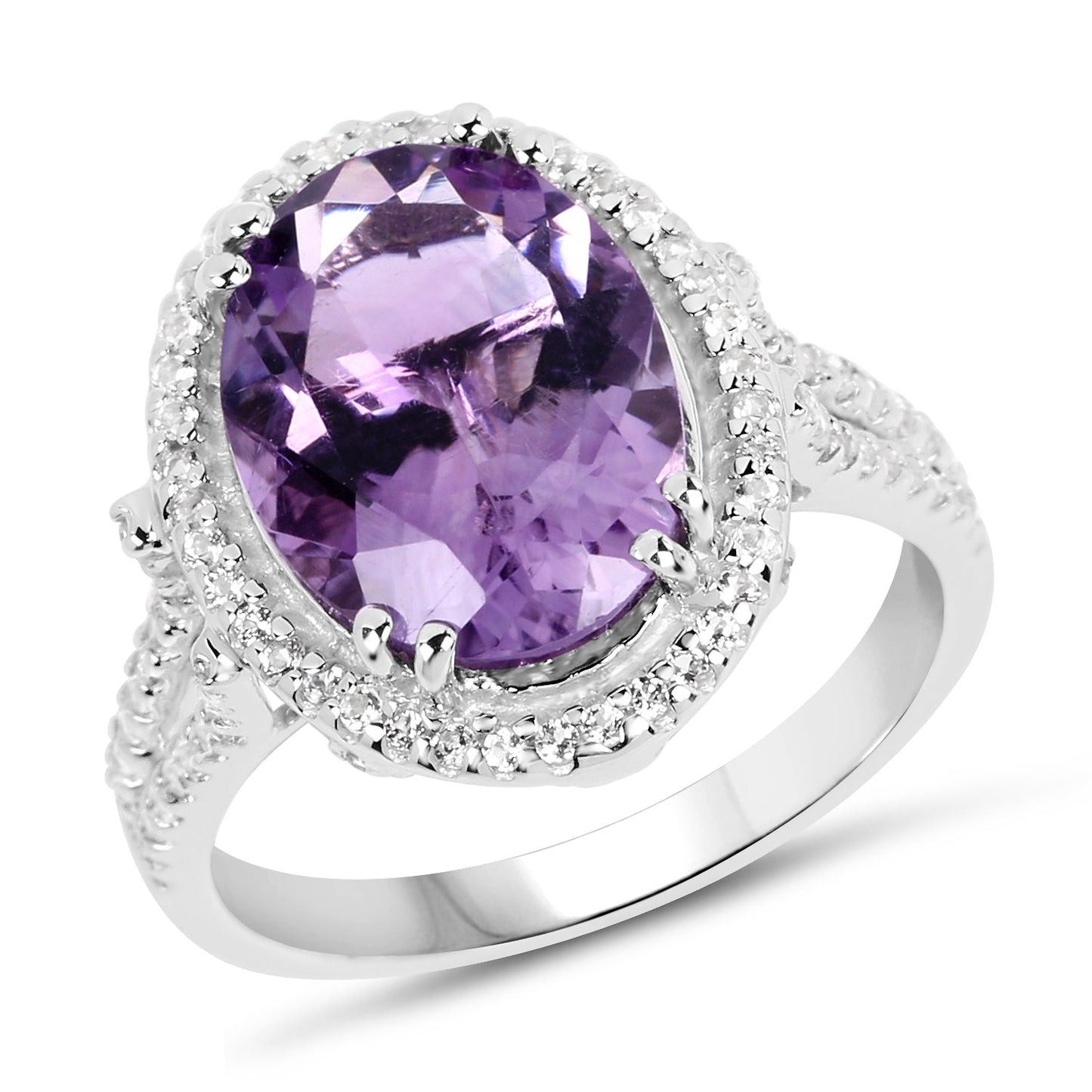 5.55 Carat Genuine Amethyst & White Topaz .925 Sterling Silver Ring Bids.com