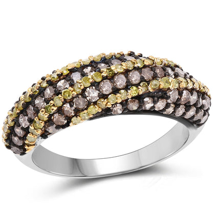 1.25 Carat Genuine Champagne Diamond and Yellow Diamond .925 Sterling Silver Ring Bids.com