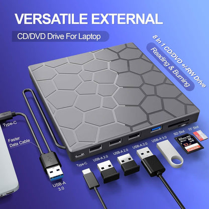 High-Speed USB 3.0 External CD/DVD Drive with Burner – Plug & Play, Windows & Mac Compatible DailySale