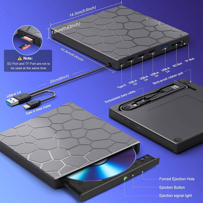 High-Speed USB 3.0 External CD/DVD Drive with Burner – Plug & Play, Windows & Mac Compatible DailySale