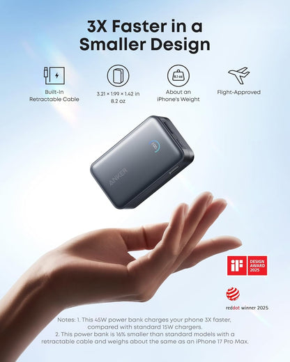 Anker Nano Power Bank (10K, 45W, Built-In Retractable USB-C Cable) Anker