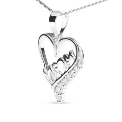 .925 Sterling Silver 1/4 Cttw Diamond  "Mom" and Open Heart 18" Pendant Necklace (I-J Color, I2-I3 Clarity) Bids.com
