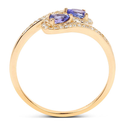 0.42 Carat Genuine Tanzanite and White Diamond 14K Yellow Gold Ring Bids.com