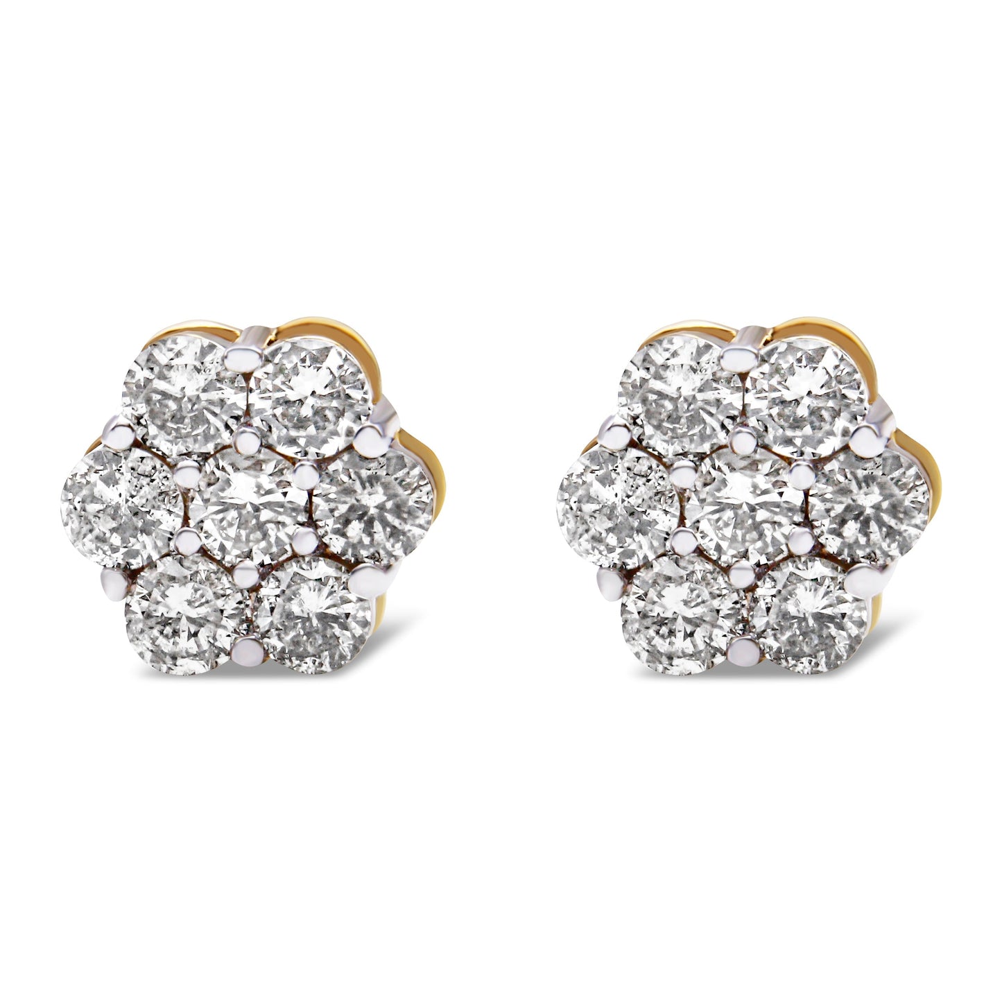 14K Yellow Gold 2.0 Cttw Diamond Floral Cluster Stud Earring with Screw Back (H-I Color, SI1-SI2 Clarity) Bids.com