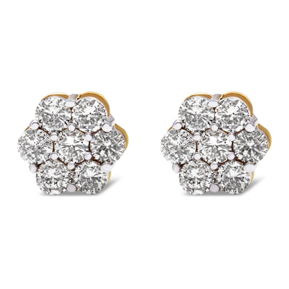 14K Yellow Gold 2.0 Cttw Diamond Floral Cluster Stud Earring with Screw Back (H-I Color, SI1-SI2 Clarity) Bids.com